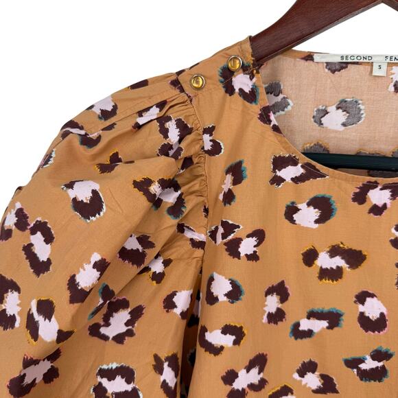 SECOND FEMALE Womens Sz Small Wearable Art to Wear Leopard Puff Blouse Shirt Top - Picture 3 of 8